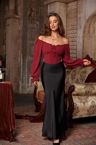 Vintage Corset Tops for Women Renaissance Blouse Off Shoulder Long Sleeve Top in Saudi Arabia