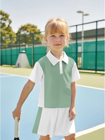 CM C&M WODRO Girls Tennis Dress Golf Outfit Short Sleeve Polo Shirt and Skorts Sets Kids Athletic Top Sport Skirt with Shorts in Saudi Arabia