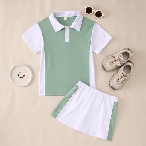 CM C&M WODRO Girls Tennis Dress Golf Outfit Short Sleeve Polo Shirt and Skorts Sets Kids Athletic Top Sport Skirt with Shorts in Saudi Arabia
