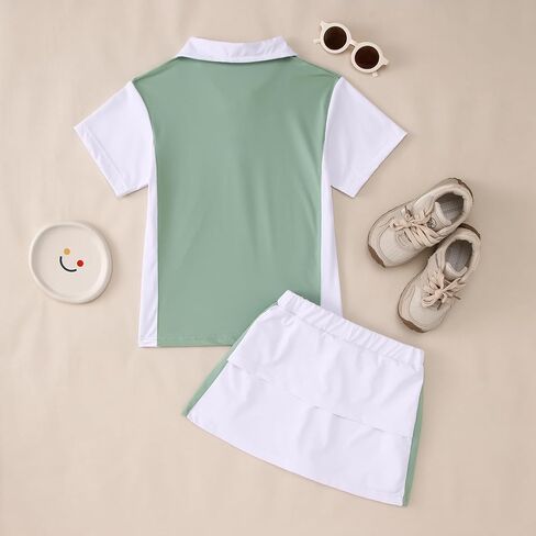 CM C&M WODRO Girls Tennis Dress Golf Outfit Short Sleeve Polo Shirt and Skorts Sets Kids Athletic Top Sport Skirt with Shorts in Saudi Arabia