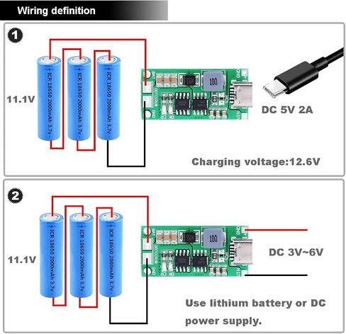 2 قطعة 2S 2A بطارية ليثيوم شحن مجلس نوع C USB 18650 ليثيوم أيون شاحن بطارية ليثيوم وحدة دفعة محول 8.4 فولت شحن لوح حماية مع نوع C إلى كابل USB كابل أحمر وأسود in Saudi Arabia