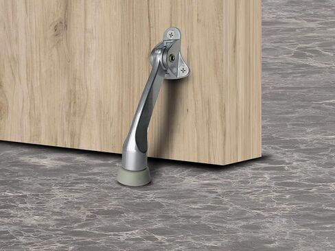 QCAA Heavy Duty Kickdown Door Stopper, 5", Zinc Die Cast, Satin Chrome, 1 Pack, Made in Taiwan in Saudi Arabia