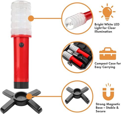 Twinkle Star الطوارئ على جانب الطريق ، أدى LED Safety Strobe Road تحذير الطريق ضوء الطريق السريع تنبيه مع قاعدة مغناطيسية ، موقف قابل للفصل ، حالة تخزين صلبة (مجموعة من 4) in Kuwait