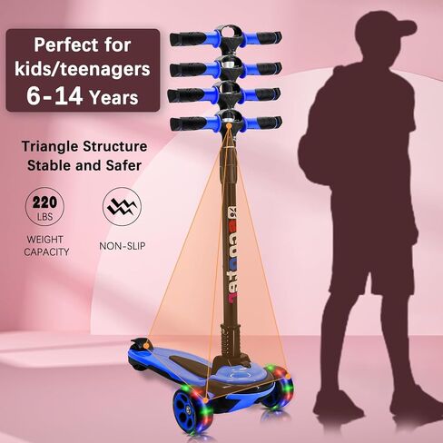 3 Wheels Kick Scooter for Kids Teens Ages 6-18 Years Extral Wide Deck 4 Adjustable Height and Foldable Handlebar LED Flashing Glider Push Scooter for Boys Girls in Saudi Arabia