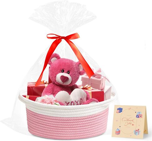 Yeeeasy Small Woven Basket with Gift Bags and Ribbons Cute Baskets for Gifts Empty Small Rope Toy Basket for Babies White Basket for Storage in Saudi Arabia