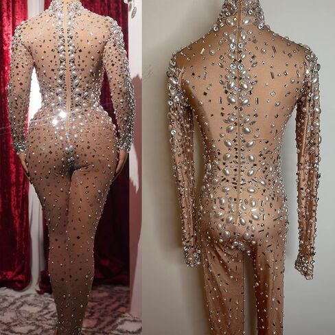 YouMeisha Sparkle Rhinestone Pearl Jumpsuit Women Sexy Club Party Party Birthdities Dance Stage Performan in Saudi Arabia