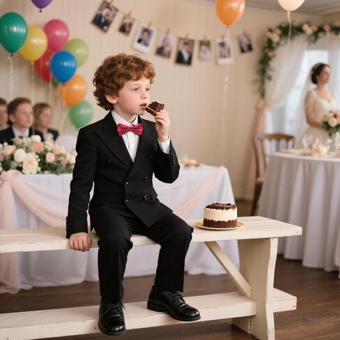 Boys Suits Slim Fit 5 Pieces Double Breasted Kids Tuxedo Formal Outfits with Jacket Shirt Pant Bowtie Set for Wedding in Kuwait