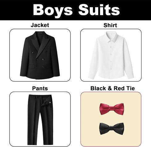 Boys Suits Slim Fit 5 Pieces Double Breasted Kids Tuxedo Formal Outfits with Jacket Shirt Pant Bowtie Set for Wedding in Kuwait