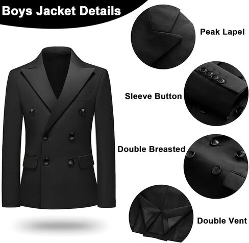 Boys Suits Slim Fit 5 Pieces Double Breasted Kids Tuxedo Formal Outfits with Jacket Shirt Pant Bowtie Set for Wedding in Kuwait