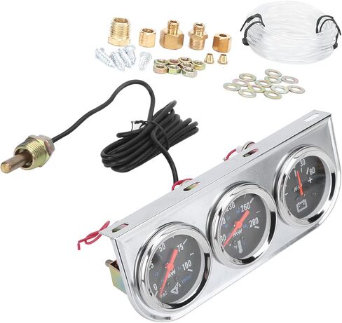 مقياس ثلاثي كروم قذيفة ثلاثية مع ارتفاع ضغط زيت زيت الماء الفاتح لشاحنة قارب سيارة 12V ، يسهل القراءة in Kuwait