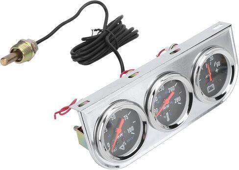مقياس ثلاثي كروم قذيفة ثلاثية مع ارتفاع ضغط زيت زيت الماء الفاتح لشاحنة قارب سيارة 12V ، يسهل القراءة in Kuwait