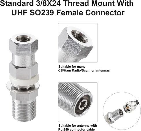Universal CB Antenna Hood/Trunk Channel Wall Mount with SO-239 Stud Compatible with Standard 3/8-24 Threaded Antenna in Saudi Arabia