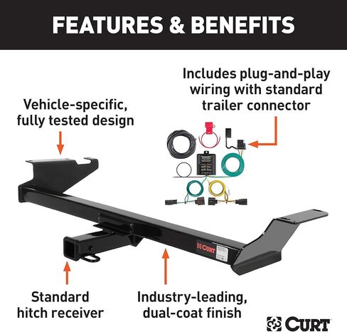 Curt 99301 Class 3 Trailer Hitch ، جهاز استقبال 2 بوصة ، تسخير الأسلاك 4-Pin يناسب 2011-2016 Chrysler Town & Country ، 2011-2020 Dodge Grand Caravan in Saudi Arabia