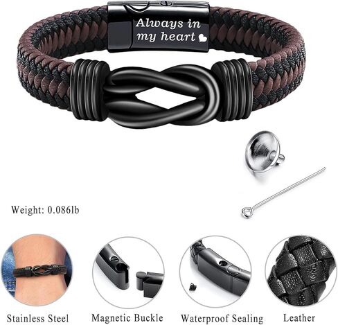 YOUFENG Urn Bracelet for Human Ashes Leather Cremation Knot Cross Bracelet Stainless Steel Keepsake Cuff Bangle Jewelry for Men in Saudi Arabia