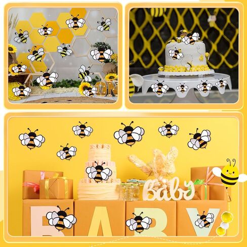 FOBSME 60 PCS 3D BEE ملصقات 3 أحجام الحلي الصغيرة للعسل نحلة الحفلات جدار صائق ديكورات أصفر العسل النحل متمثلات للمنزل في مكتب ثلاجة in Saudi Arabia