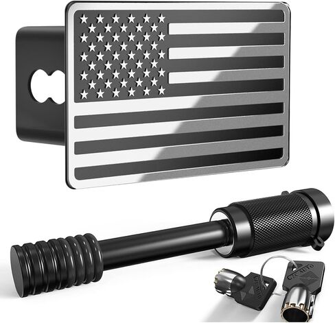 2.5 Inch American Flag Trailer Hitch Cover Plug with 5/8-Inch Pin Diameter Trailer Hitch Lock,2 1/2 Inch Hitch Cover Fits for 2.5 Inch Receivers,Black in Kuwait