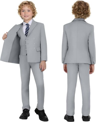 Boys Suit Kids Tuxedo Double Breasted Suits for Boy Dress Pants Set Slim Fit Formal Wedding Ring Bearer Outfit with Tie in Kuwait