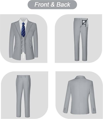 Boys Suit Kids Tuxedo Double Breasted Suits for Boy Dress Pants Set Slim Fit Formal Wedding Ring Bearer Outfit with Tie in Kuwait