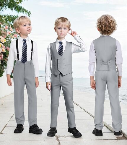Boys Suit Kids Tuxedo Double Breasted Suits for Boy Dress Pants Set Slim Fit Formal Wedding Ring Bearer Outfit with Tie in Kuwait