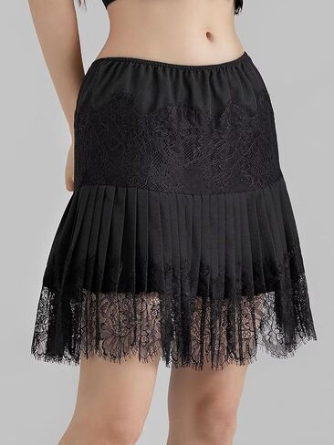 JURIS Women Lace Slip Skirt Low Rise Y2k Layered Pleated Ruffle Flowy Skirt Mesh Mini Underskirt in Saudi Arabia