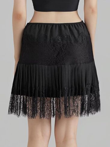 JURIS Women Lace Slip Skirt Low Rise Y2k Layered Pleated Ruffle Flowy Skirt Mesh Mini Underskirt in Saudi Arabia