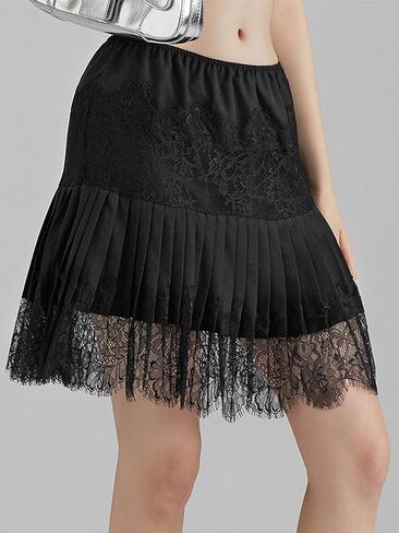 JURIS Women Lace Slip Skirt Low Rise Y2k Layered Pleated Ruffle Flowy Skirt Mesh Mini Underskirt in Saudi Arabia