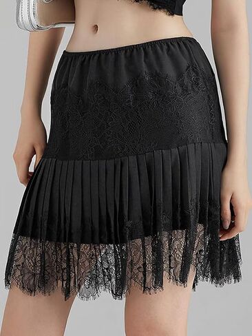 JURIS Women Lace Slip Skirt Low Rise Y2k Layered Pleated Ruffle Flowy Skirt Mesh Mini Underskirt in Saudi Arabia