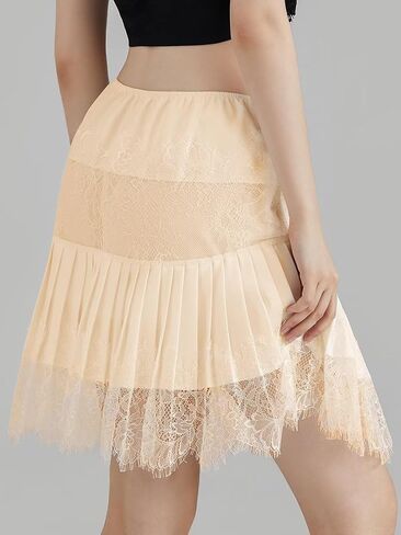 JURIS Women Lace Slip Skirt Low Rise Y2k Layered Pleated Ruffle Flowy Skirt Mesh Mini Underskirt in Saudi Arabia