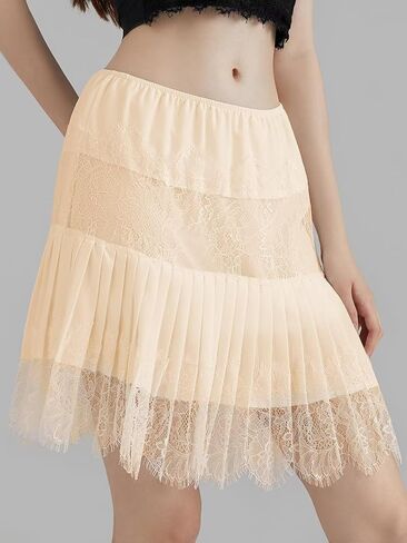 JURIS Women Lace Slip Skirt Low Rise Y2k Layered Pleated Ruffle Flowy Skirt Mesh Mini Underskirt in Saudi Arabia