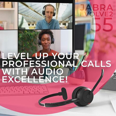 سماعات جابرا Evolve2 65 Flex UC ستيريو بلوتوث بخاصية إلغاء الضوضاء، Link380a، شاحن لاسلكي متوافق مع أجهزة Mac PC، والهواتف الذكية، والأجهزة اللوحية - مع قطعة قماش من الألياف الدقيقة، وخطة دعم Global Teck Gold in Kuwait