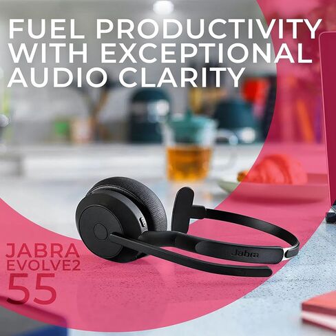 سماعات جابرا Evolve2 65 Flex UC ستيريو بلوتوث بخاصية إلغاء الضوضاء، Link380a، شاحن لاسلكي متوافق مع أجهزة Mac PC، والهواتف الذكية، والأجهزة اللوحية - مع قطعة قماش من الألياف الدقيقة، وخطة دعم Global Teck Gold in Kuwait