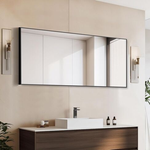 WIIS' IDEA Full Length Mirror with Stand,59"x16" Floor Mirror with Aluminum Alloy Thin Frame,Full Body Mirror for Livingroom Home Decor,Free Standing or Wall-Mounted,for Bedroom, Black in Saudi Arabia