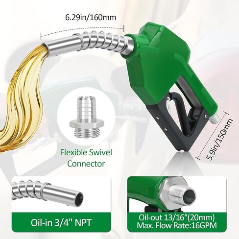 3/4 "NPT فوهة الوقود التلقائي للوقود مع الخطاف والفلتر - مقبض مضخة الغاز عالية التدفق (16 GPM) للبنزين/الديزل/الكيروسين/B20/E15 - قبعة دوارة متوفرة من الطقس البارد 3 سرعات. in Saudi Arabia