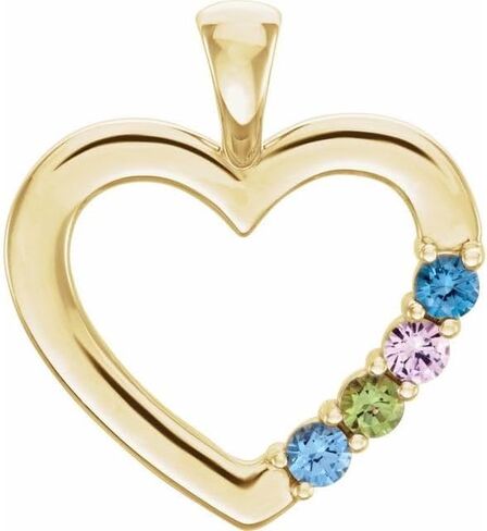 Trustmark Jewelers 14K Yellow Gold Custom Made 1 to 5 Birthstone Heart Family Slide Pendant in Saudi Arabia