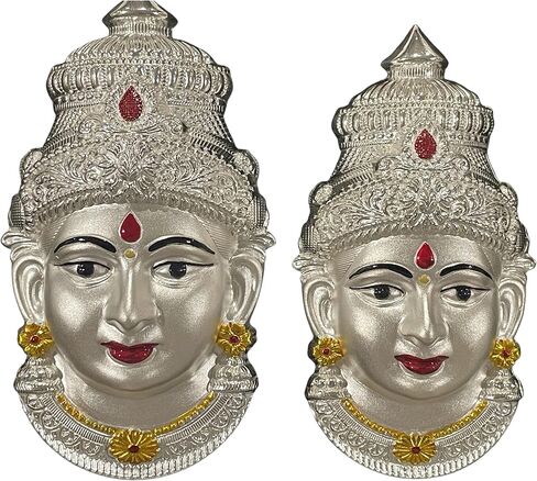 925 Sterling Silver Lakshmi/Varalakshmi/Ammavaru Face (تمثال #18) (وجه Lakshmi 4.5 بوصة (ht. = 4.5 "بالوزن = 45 جرام) ، فضية) in Saudi Arabia