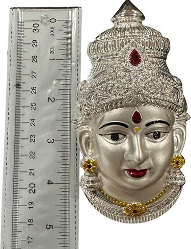 925 Sterling Silver Lakshmi/Varalakshmi/Ammavaru Face (تمثال #18) (وجه Lakshmi 4.5 بوصة (ht. = 4.5 "بالوزن = 45 جرام) ، فضية) in Saudi Arabia