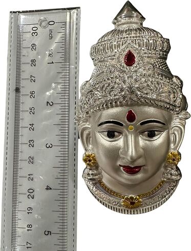 925 Sterling Silver Lakshmi/Varalakshmi/Ammavaru Face (تمثال #18) (وجه Lakshmi 4.5 بوصة (ht. = 4.5 "بالوزن = 45 جرام) ، فضية) in Saudi Arabia