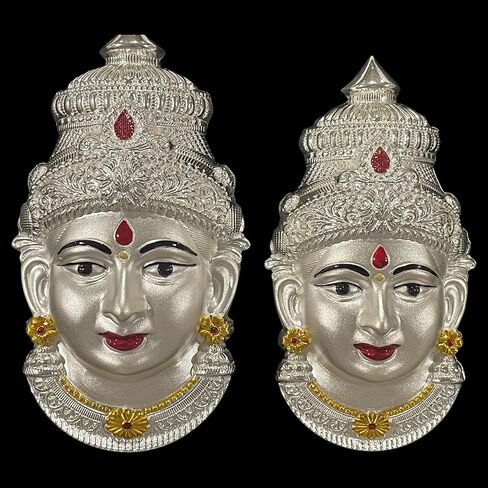 925 Sterling Silver Lakshmi/Varalakshmi/Ammavaru Face (تمثال #18) (وجه Lakshmi 4.5 بوصة (ht. = 4.5 "بالوزن = 45 جرام) ، فضية) in Saudi Arabia
