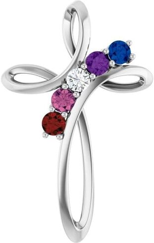 Trustmark 925 Sterling Silver Mother’s Cross Slide Pendant Custom Made for Your Family with 2.75mm Birthstones in Saudi Arabia