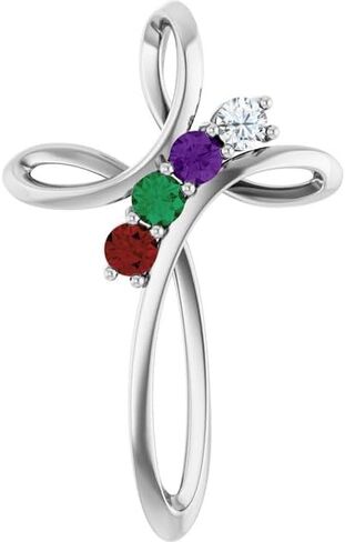 Trustmark 925 Sterling Silver Mother’s Cross Slide Pendant Custom Made for Your Family with 2.75mm Birthstones in Saudi Arabia