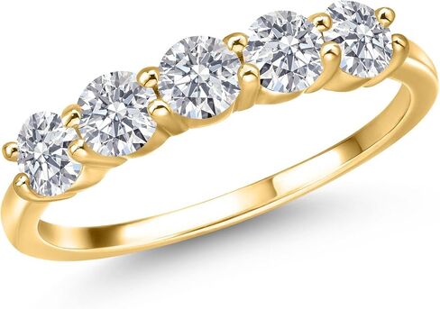 GEM Stone King 18k صفراء الذهب مطلي بالفضة 4 ملم جولة الأحجار الكريمة الحجر المولد الخاتم 5-Stone Band Band | خمسة مشاركة حجرية الوعد خاتم الوعد للنساء | متوفر في الحجم 5 ، 6 ، 7 ، 8 ، 9 in Kuwait
