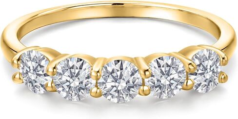 GEM Stone King 18k صفراء الذهب مطلي بالفضة 4 ملم جولة الأحجار الكريمة الحجر المولد الخاتم 5-Stone Band Band | خمسة مشاركة حجرية الوعد خاتم الوعد للنساء | متوفر في الحجم 5 ، 6 ، 7 ، 8 ، 9 in Kuwait