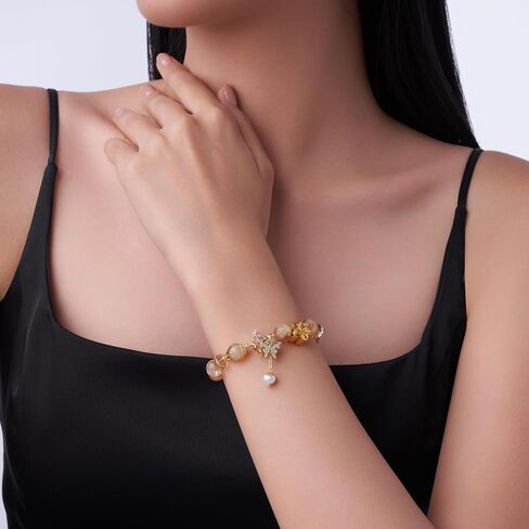 18K الذهب مطلي يدوي السوار يدويا | طبيعية غرامة الكريستال ، بيلر المياه العذبة ، الكريستال النمساوي الأصيل | هدية مجوهرات أنيقة للنساء in Saudi Arabia