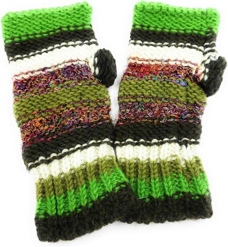 Ayuni Gifts of the World Hand Knit Fingerless Wool and Silk Texting Mittens Fleece Lined Made in Nepal in Kuwait