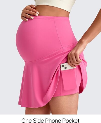 G4Free BareFeel Maternity Tennis Skirt with One Pocket Over The Belly Stretchy Pregnancy Workout Skorts Inner Shorts Golf in Saudi Arabia