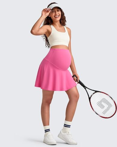 G4Free BareFeel Maternity Tennis Skirt with One Pocket Over The Belly Stretchy Pregnancy Workout Skorts Inner Shorts Golf in Saudi Arabia