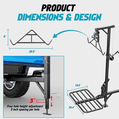 Truck Hitch Game Hunting Hoist with Lifting System - for 2'' Receiver Hitch, 360° Swivel Hitch Crane & Lift - Truck Bed Hoist Kit with Winch/Gambrel - 500lbs Capacity in Kuwait