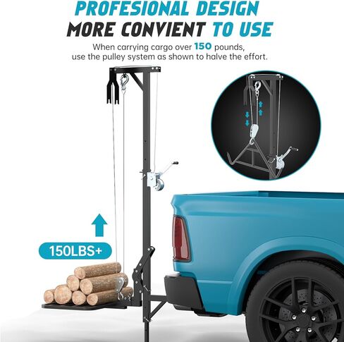 Truck Hitch Game Hunting Hoist with Lifting System - for 2'' Receiver Hitch, 360° Swivel Hitch Crane & Lift - Truck Bed Hoist Kit with Winch/Gambrel - 500lbs Capacity in Kuwait