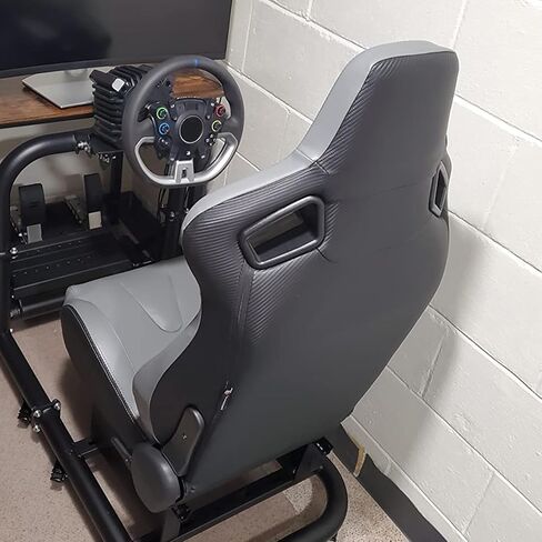 IKON MOTORSPORTS, Universal Racing Seats with 14" Dual Sliders, Grey PU W/Grey Stitching & Carbon Leather Back Reclinable Sport Bucket Seats for Cars, 1 Pair Driver Passenger Side 2PC in Kuwait