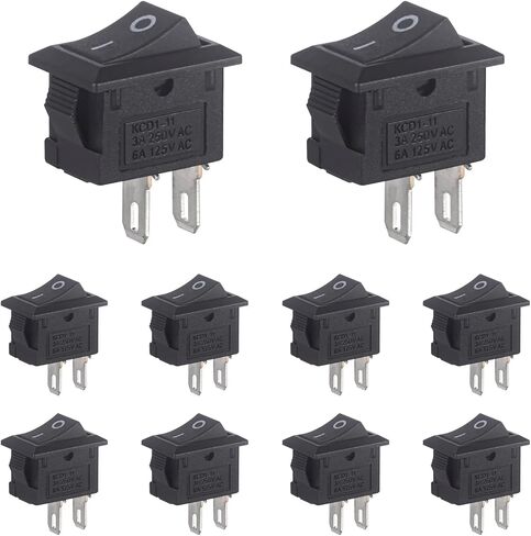 10pcs Mini Rocker Switch Off 2 Pin 2 موضع 10 × 15 مم مفتاح Rocker Rocker 3A 250V 6A125V SPST KCD11 in Kuwait